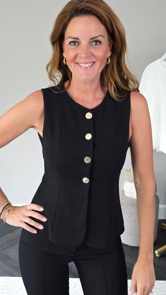 Gilet Lou, gouden knopen Black
